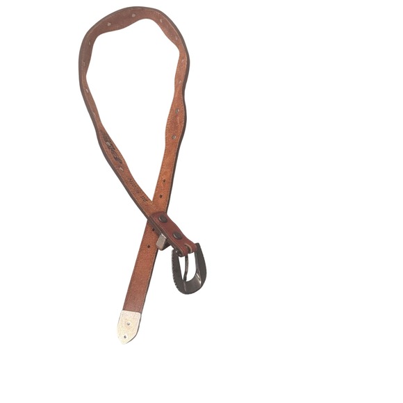 Justin Boots Western Concho Belt Leather Brown Silver Plate Women 28 Vintage - Picture 3 of 10